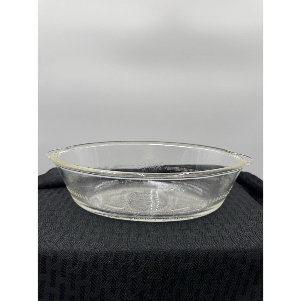 Vintage Etched Clear USA Glasbake  235 Bowl Tab Handles